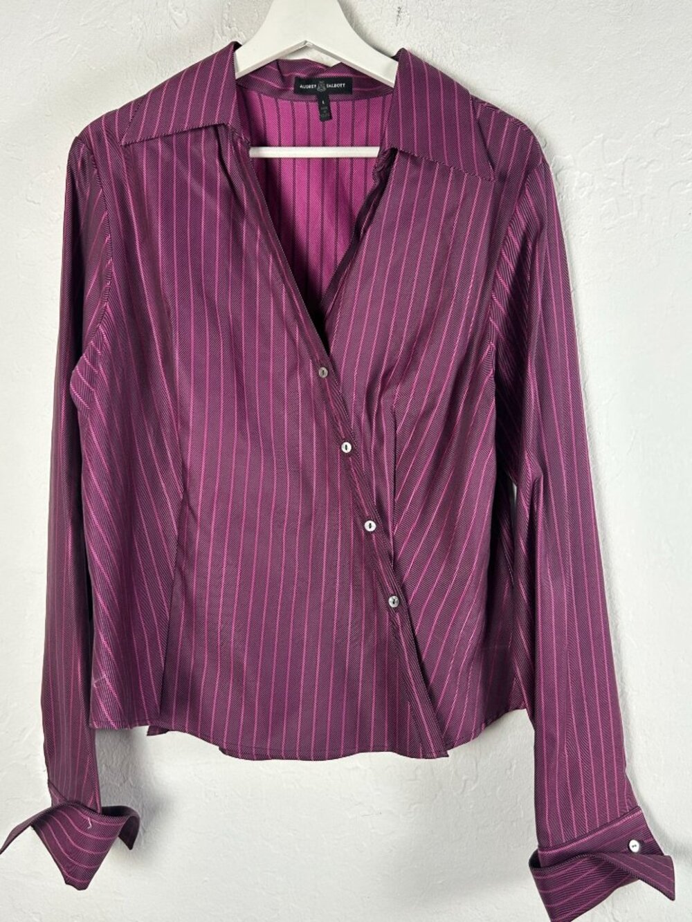 Audrey Talbott Womens Purple & Pink Striped Long Sleeve Button-Up Shirt Large